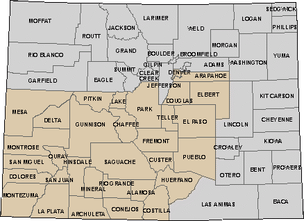 Map showing Colorado counties.