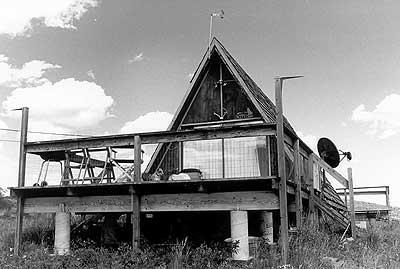 black and white photo of an A-Frame in Cripple Creek.