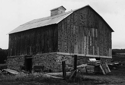 View of a bank barn showing the downhill side.
