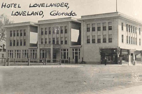 The Lovelander Hotel circa 1920 in black and white.