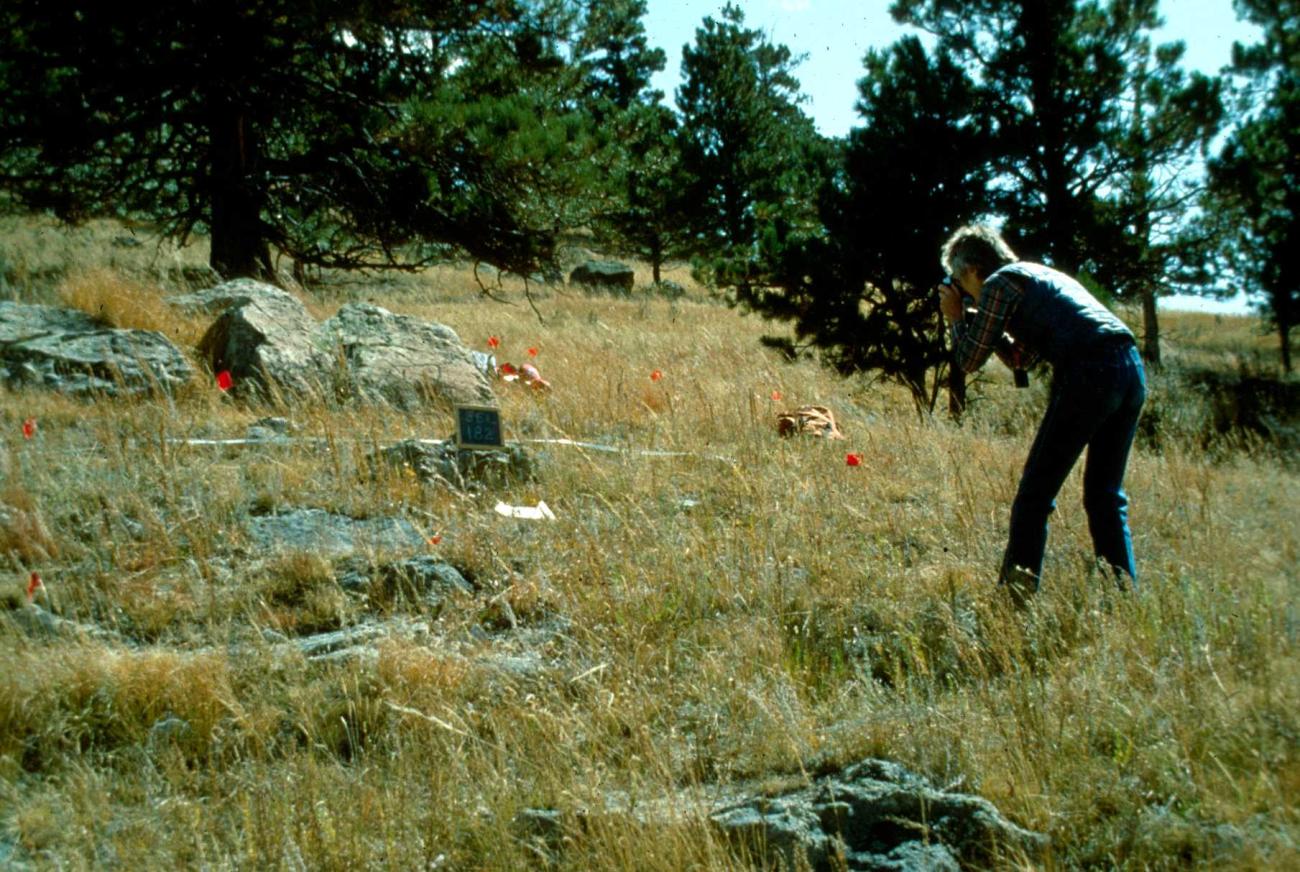 Archaeologist taking a photograph at a site.