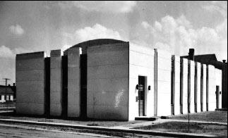 Black and white photo of a WPA Modernist building