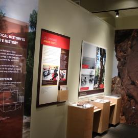 Panels at the main exhibit at the Ute Indian Museum. the panels depict color photos of modern Ute people, and one proclaims that Local History is Ute History.