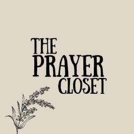 The words "The Prayer Closet" with a lavender spring in black ink design next to it. It is on a beige background.